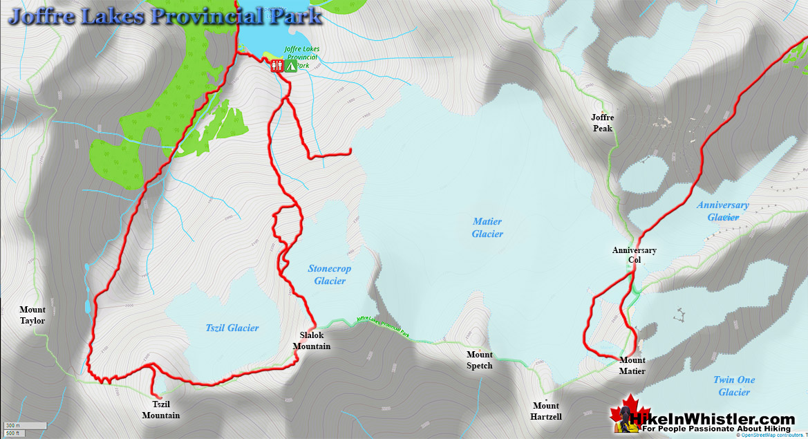 Joffre Lakes Matier Glacier Map